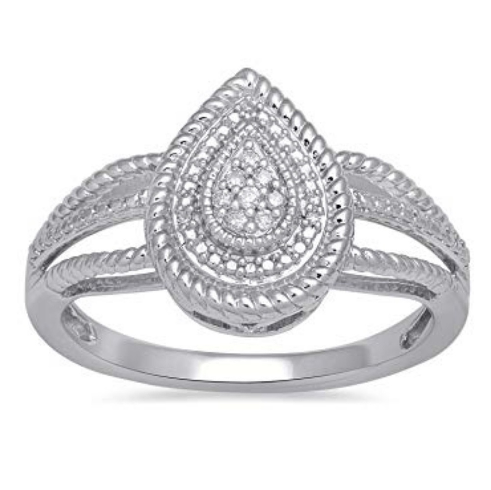 Sterling Silver Diamond Teardrop Shape Ring Size 7